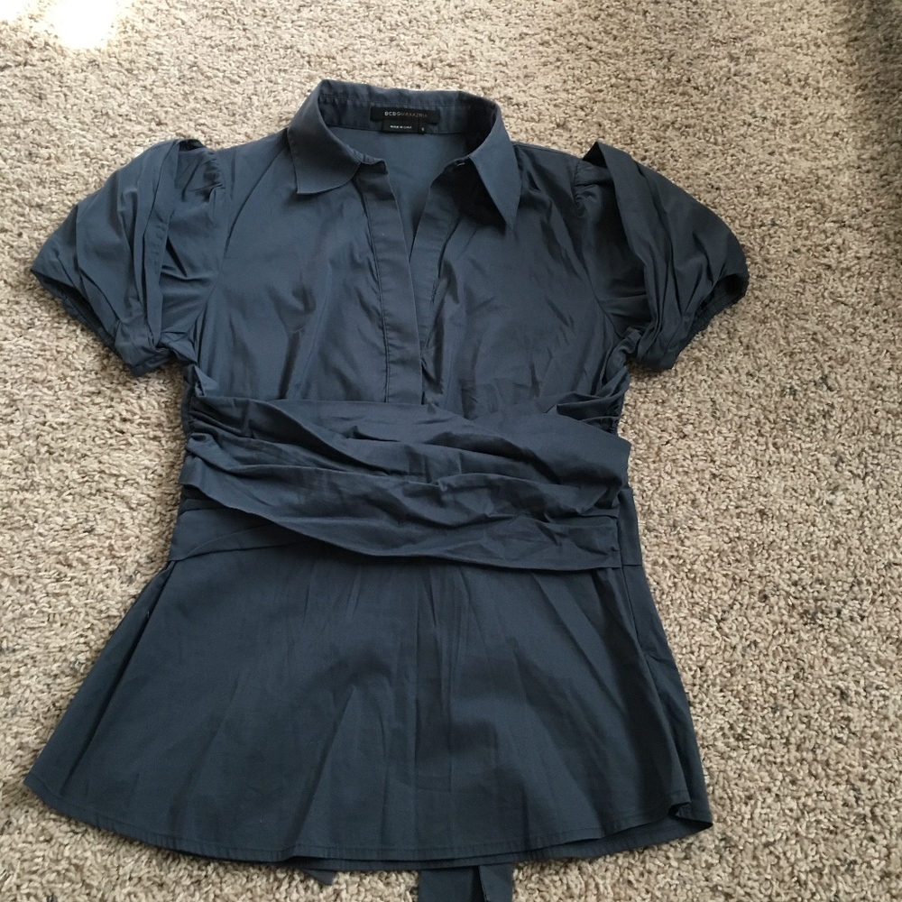 BCBG Small Navy Paper Bag Collard Top New